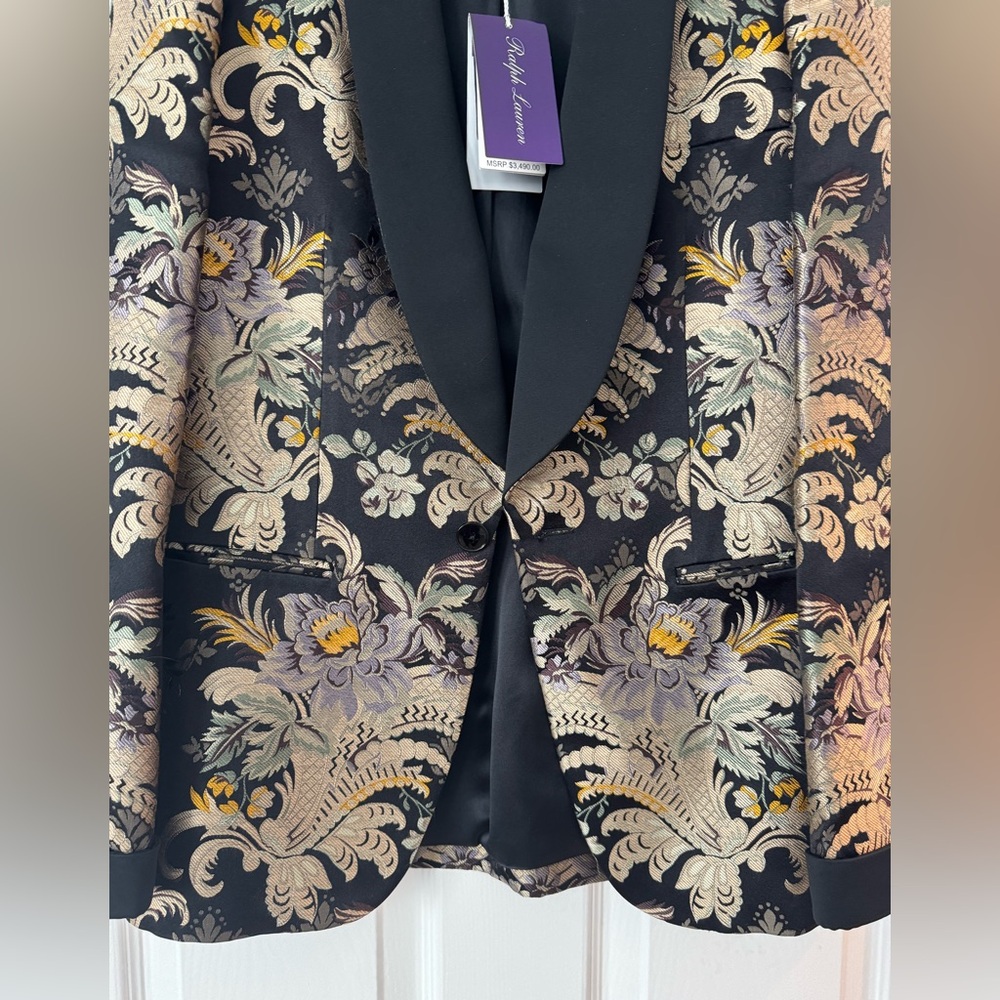 Ralph Lauren Purple Label Elegant Silk Patterned Blazer - Picture 2 of 13